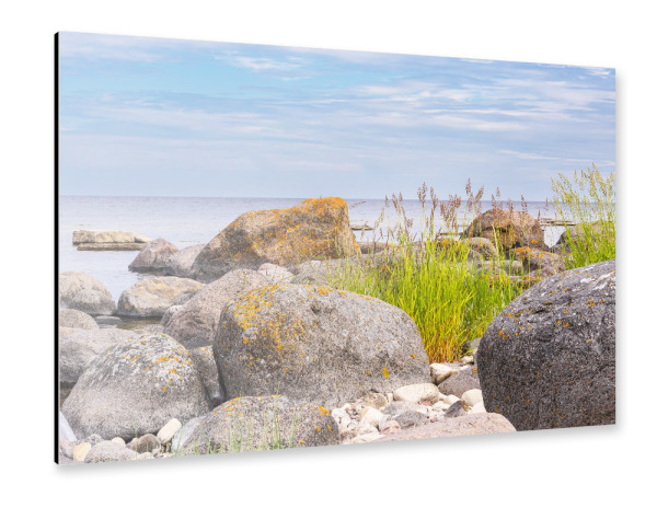 Alu-Dibond "Wolken, Ostsee, Steine, Gras" 30x20 cm artboxONE