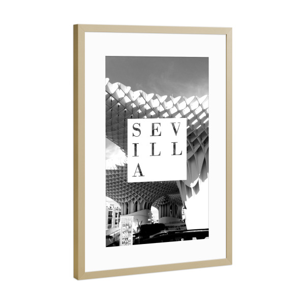 Poster mit Rahmen Gold "Sevilla sw" artboxONE - Typografie,Architektur,Städte / Weitere