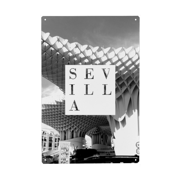 Holzbild "Sevilla sw" artboxONE - Typografie,Architektur,Städte / Weitere - Sevilla,Sevilla,Spanien,Wahrzeichen,Fotografie,Schwarz und weiß