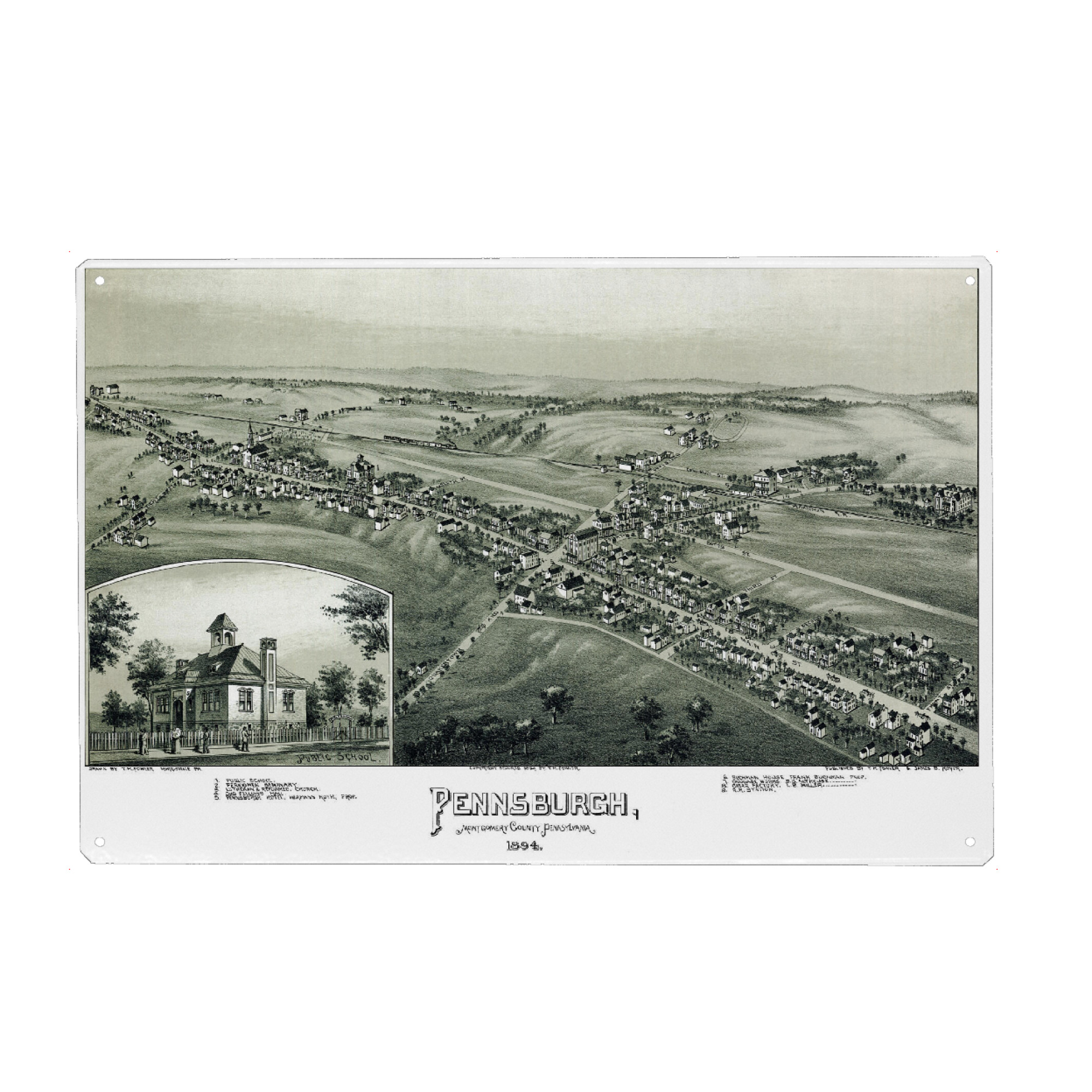 Metall Poster "Alte Karte von Pennsburgh" artboxONE - Kartografie
