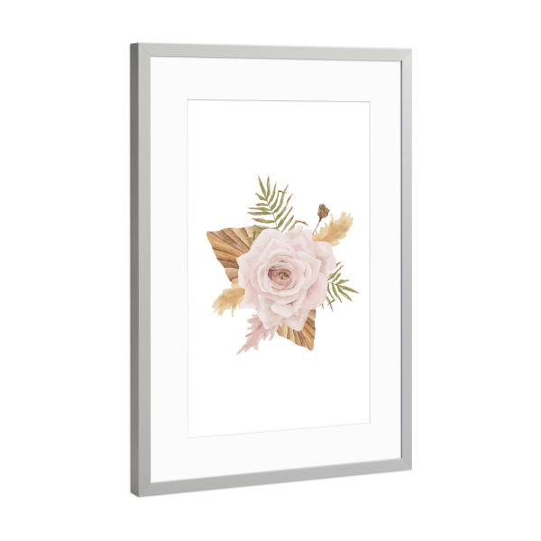 Poster mit Rahmen Silber "Boho Aquarell Hochzeitsstrauß" artboxONE - Floral