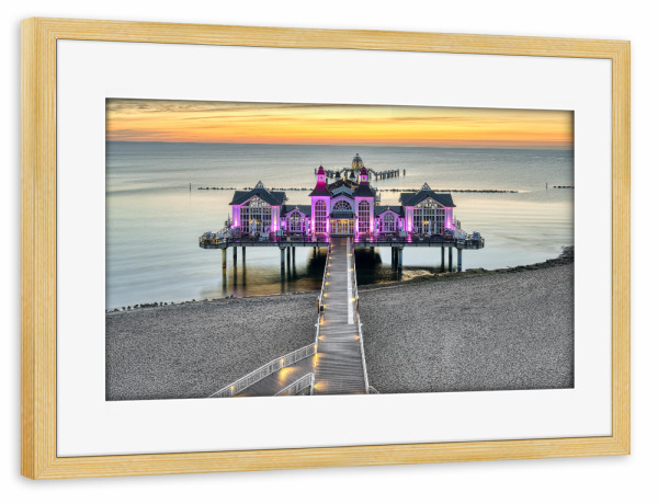 Poster mit Rahmen kiefer "Seebrücke Sellin Rügen" artboxONE - Natur,Reise,Reise / Strand und Meer
