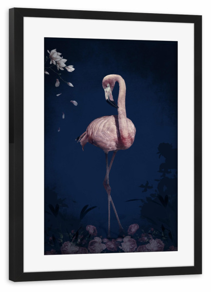 Poster mit Rahmen schwarz "Blumenflamingo" artboxONE - Natur,Floral,Tiere - Flamingo,Blumenflamingo,Rosa flamingo,Tier