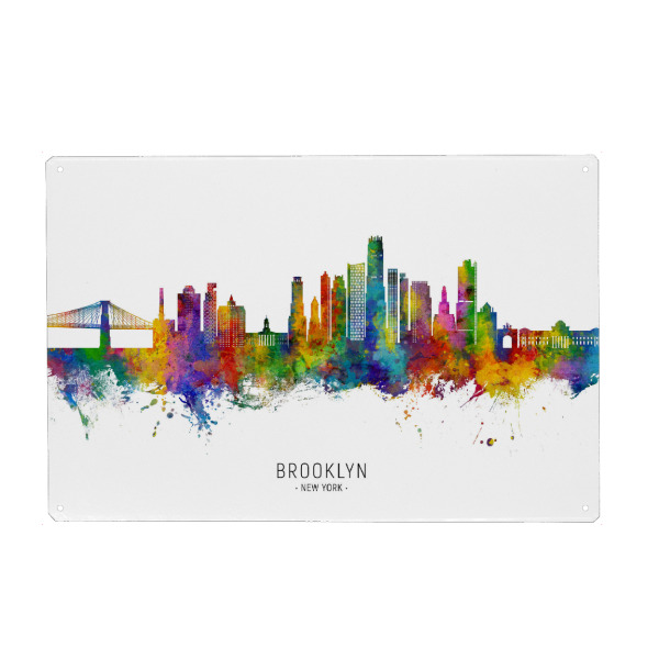 Metall Poster "Brooklyn New York Skyline txt" artboxONE - Städte - Brooklyn,New york,Skyline,Stadtbild,Stadtbild,Aquarell,Malerei - Blechschild