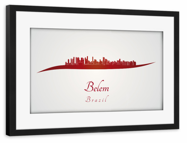 Poster mit Rahmen schwarz "Belem-Skyline in Rot" artboxONE - Städte,Architektur - Skyline,Stadt,Denkmäler,Metropole,Reise,Tourismus,Geschenk,Rot,Belem