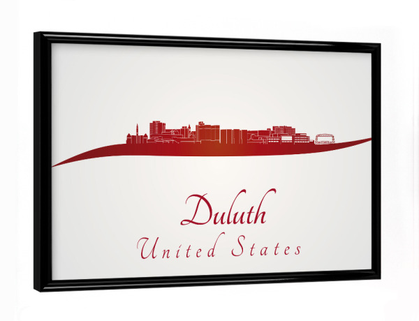 Poster mit schwarzem Rahmen "Duluth-Skyline in Rot" artboxONE - Städte,Architektur