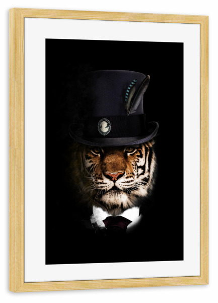 Poster mit Rahmen kiefer "Klasse Tiger" artboxONE - Tiere - Tiger,Tiger mit hut,Edler tiger,Tigerkopf,Tier