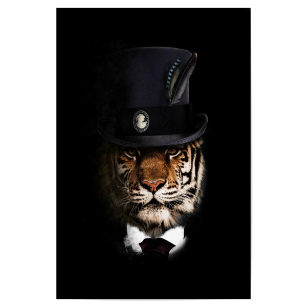 Poster "Klasse Tiger" artboxONE - Tiere - Tiger,Tiger mit hut,Edler tiger,Tigerkopf,Tier