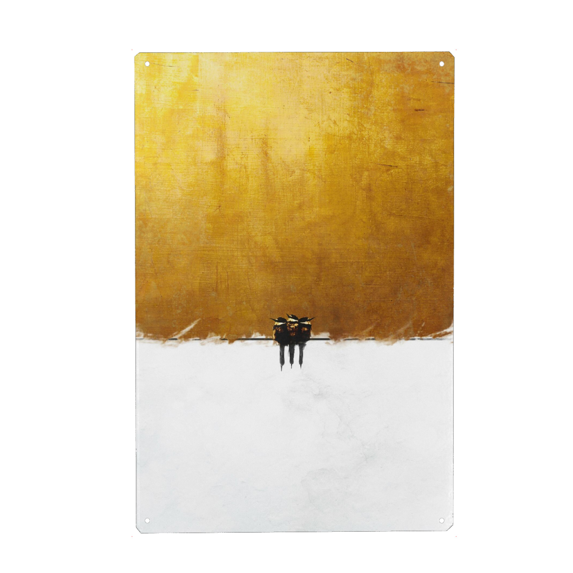 Metall Poster "Drei Vögelchen" artboxONE - Tiere,Abstrakt - Vögel,Abstrakte vögel,Weiß und gold,Gold,Tier - Blechschild