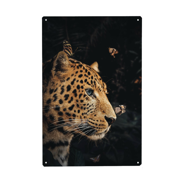 Metall Poster "Leopardenpaar links" artboxONE - Floral,Tiere - Leopard,Diptychon,Jaguar,Panther,Leopardenkopf,Dschungel,Portrait,Tier,Schmetterling