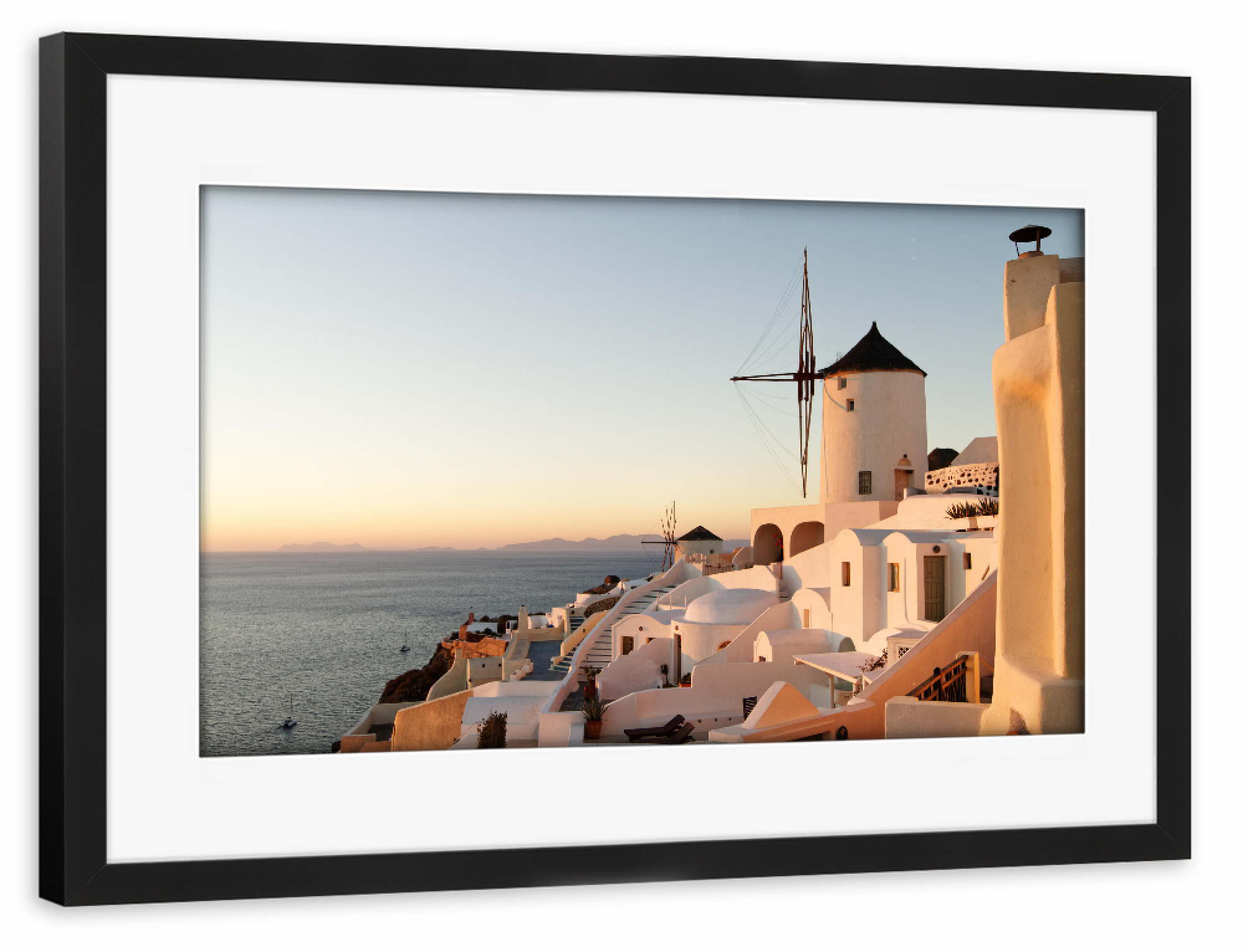 Poster mit Rahmen schwarz "Abendstimmung auf Santorini" artboxONE - Architektur,Reise / Strand und Meer,Reise / Länder