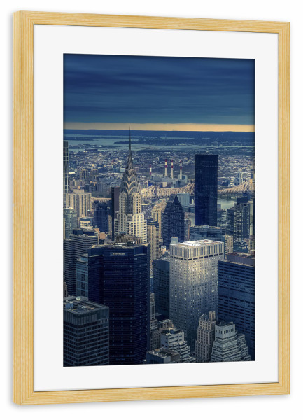Poster mit Rahmen kiefer "Blaues Manhattan" artboxONE - Städte,Städte / New York,Reise,Architektur,Reise / Länder
