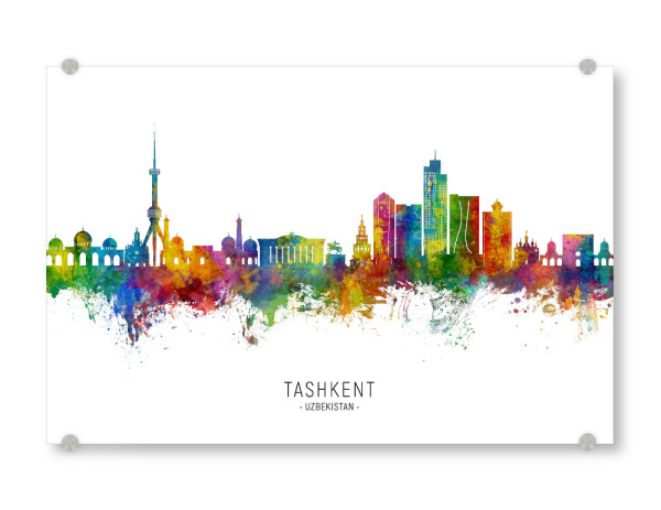 Acrylglasbild "Taschkent Usbekistan Skyline txt" artboxONE - Städte - Taschkent,Usbekistan,Skyline,Stadtbild,Stadtbild,Aquarell,Malerei