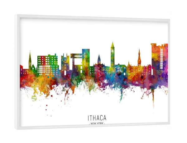 Poster mit weißem Rahmen "Ithaka New York Skyline txt" artboxONE - Städte - Ithaca,New york,Skyline,Stadtbild,Stadtbild,Aquarell,Malerei