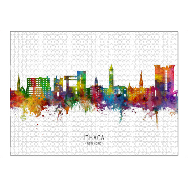 Puzzle Ravensburger "Ithaka New York Skyline txt" artboxONE - Städte - Ithaca,New york,Skyline,Stadtbild,Stadtbild,Aquarell,Malerei - Bild ithaca