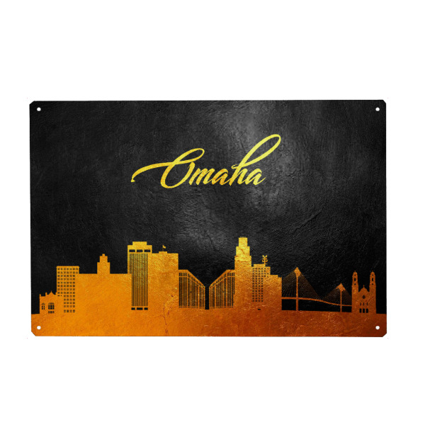 Metall Poster "Omaha Nebraska Gold-Skyline" artboxONE - Städte - Omaha,Nebraska,Gold,Skyline - Blechschild