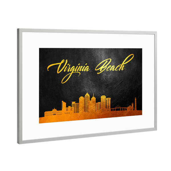 Poster mit Rahmen Silber "Virginia Beach Gold-Skyline" artboxONE - Städte - Virginia strand,Gold,Skyline