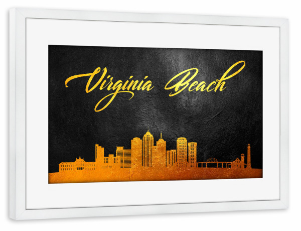 Poster mit Rahmen weiß "Virginia Beach Gold-Skyline" artboxONE - Städte - Virginia strand,Gold,Skyline
