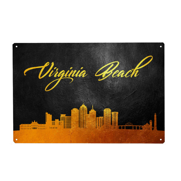 Metall Poster "Virginia Beach Gold-Skyline" artboxONE - Städte - Virginia strand,Gold,Skyline - Blechschild
