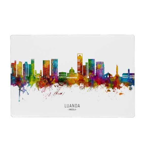 Holzbild "Luanda Angola Skyline txt" artboxONE - Städte - Luanda,Angola,Skyline,Stadtbild,Stadtbild,Aquarell,Malerei