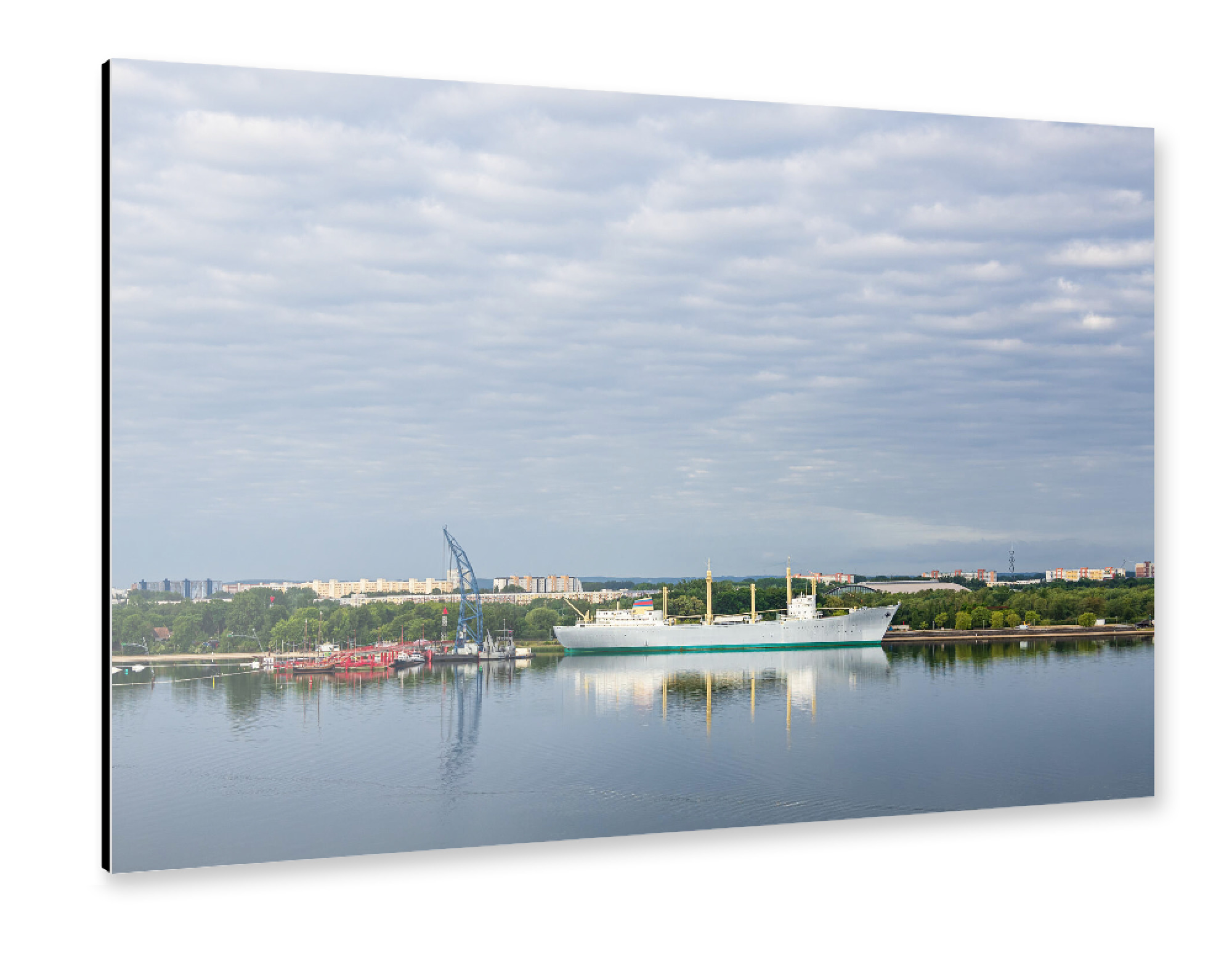 Alu-Dibond "Warnow, Schiff und Rostock" 30x20 cm artboxONE