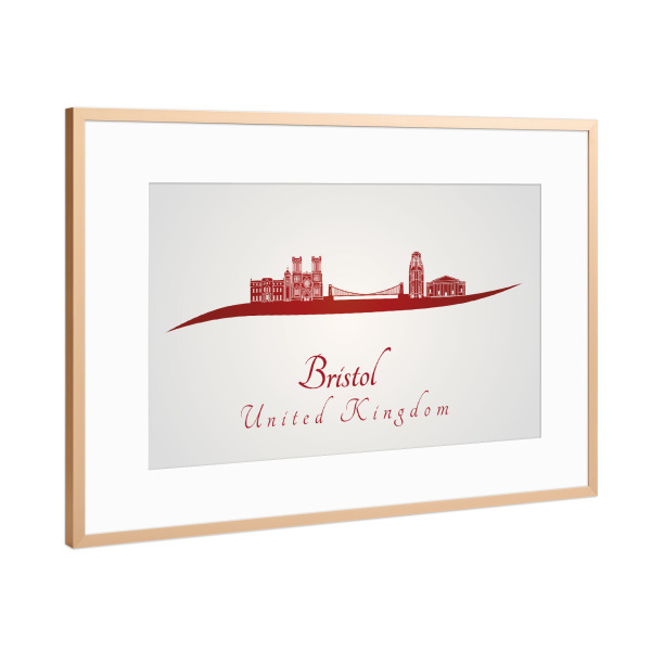 Poster mit Rahmen Kupfer "Bristol-Skyline in Rot" artboxONE - Städte,Architektur