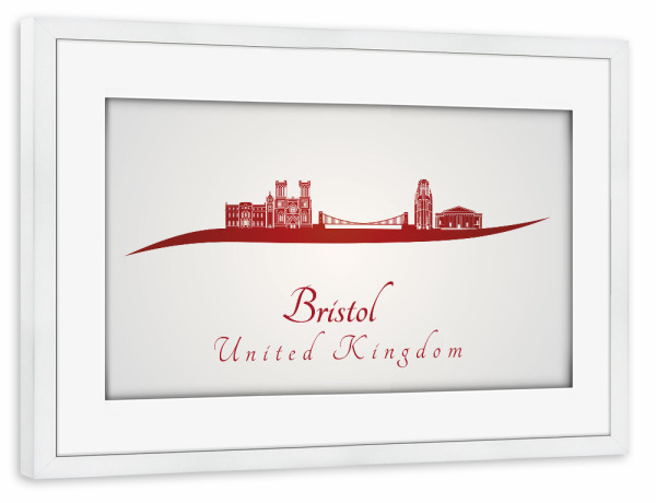 Poster mit Rahmen weiß "Bristol-Skyline in Rot" artboxONE - Städte,Architektur