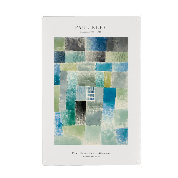 Holzbild "Klee - Haus in einer Siedlung" artboxONE - Abstrakt,Architektur - Klee,Expressionismus,Abstrakt,Modern,Gebäude,Haus,Malerei,Gemälde,Kunst