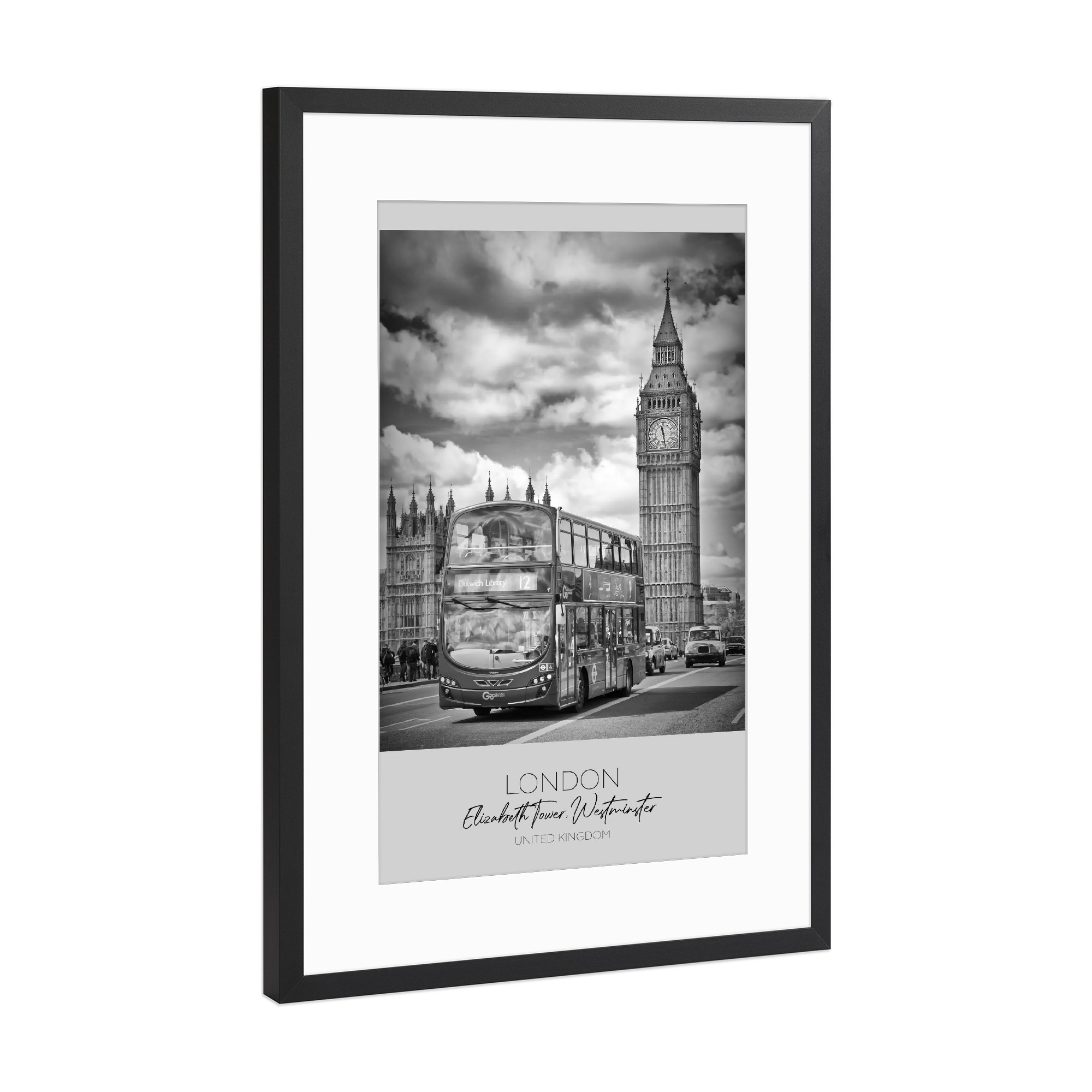 Poster mit Rahmen Schwarz (Metallic) "Im Fokus: LONDON Westminster" artboxONE - Städte / London,Schwarzweiß,Architektur