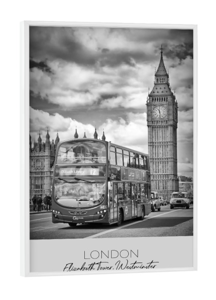 Poster mit weißem Rahmen "Im Fokus: LONDON Westminster" artboxONE - Städte / London,Schwarzweiß,Architektur