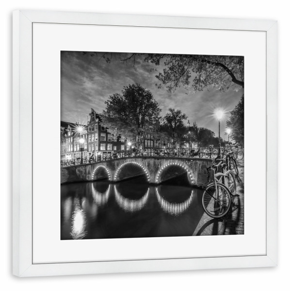 Poster mit Rahmen weiß "AMSTERDAM An der Keizersgracht" artboxONE - Schwarzweiß,Architektur,Städte / Amsterdam