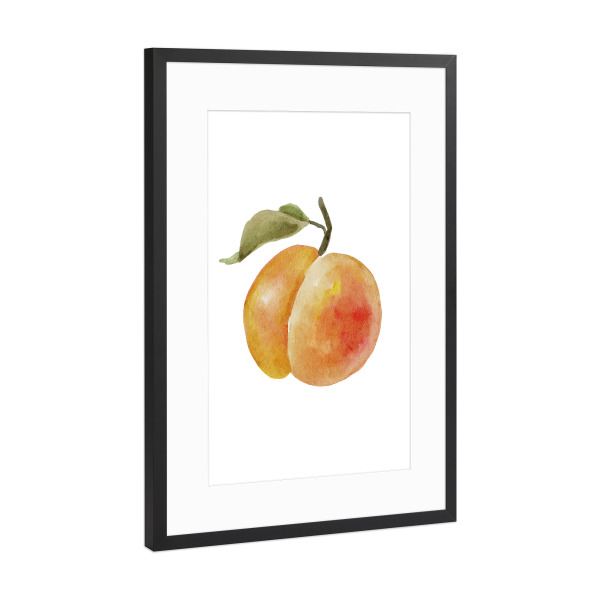 Poster mit Rahmen Schwarz (Metallic) "Aquarell Pfirsichfrucht" artboxONE - Essen & Trinken / Obst & Gemüse