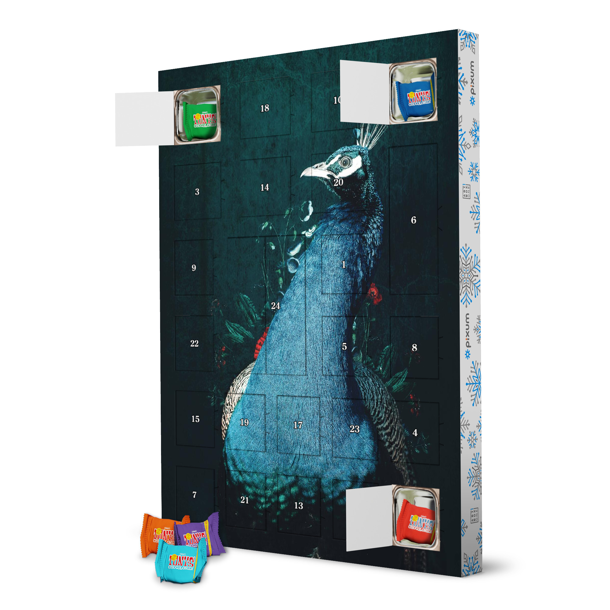 Adventskalender mit Tony's Chocolonely Blumenpfau artboxONE Adventskalender Floral