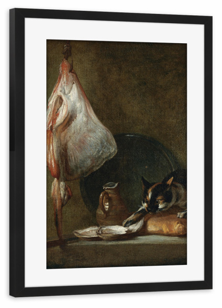 Poster mit Rahmen schwarz "Stillleben mit Katze und Rochen" artboxONE - Tiere,Essen & Trinken
