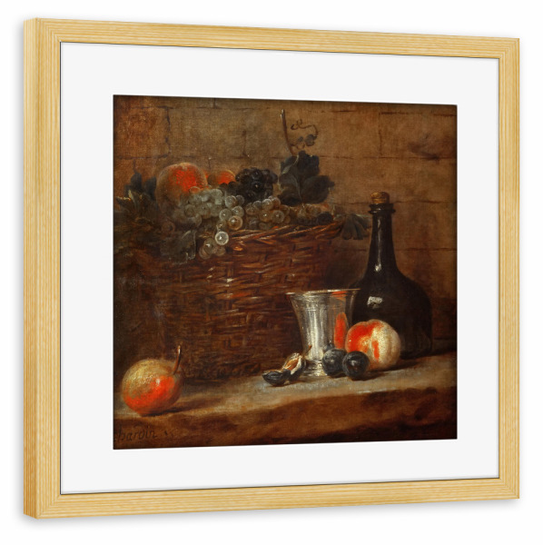 Poster mit Rahmen kiefer "Obstkorb mit Wein" artboxONE - Essen & Trinken,Essen & Trinken / Alkohol,Essen & Trinken / Obst & Gemüse