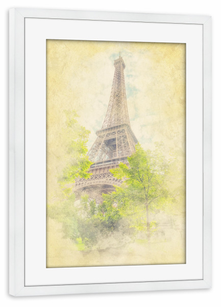 Poster mit Rahmen weiß "Eiffel-Aquarell" artboxONE - Städte,Reise,Architektur,Städte / Paris,Reise / Länder