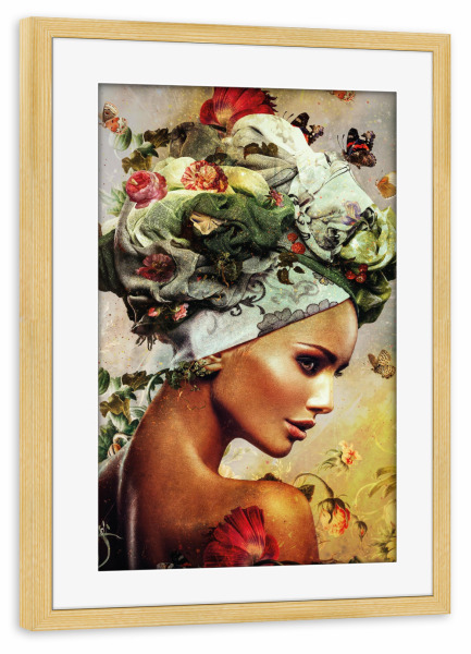 Poster mit Rahmen kiefer "Blumenfrau rechts" artboxONE - Floral,Menschen - Frau,Frauengesicht,Frauenkopf,Frauenporträt,Blumen,Blumenfrau