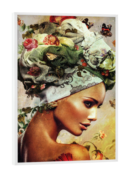 Poster mit weißem Rahmen "Blumenfrau rechts" artboxONE - Floral,Menschen - Frau,Frauengesicht,Frauenkopf,Frauenporträt,Blumen,Blumenfrau