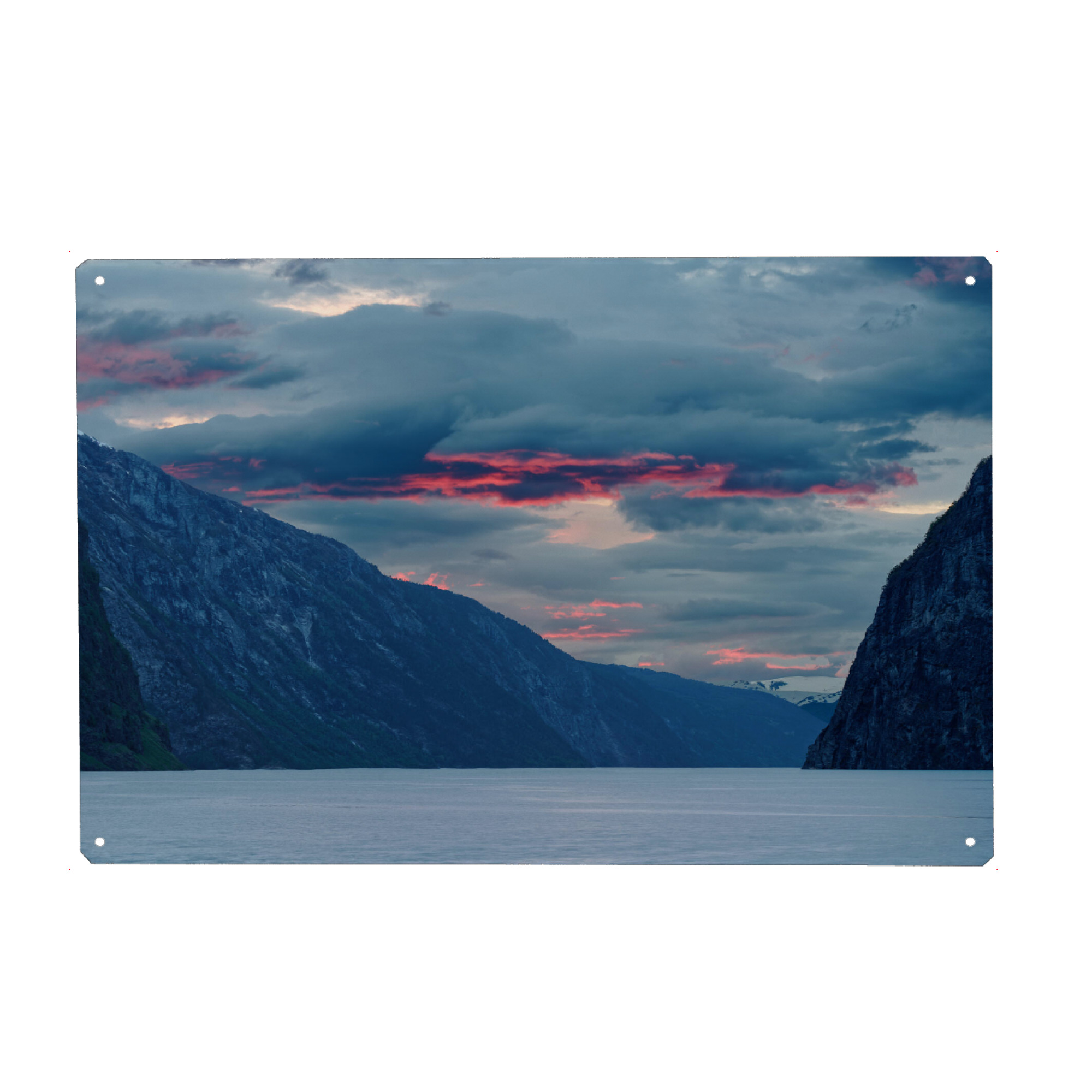 Holzbild "Rote Wolken am Fjord" artboxONE - Natur,Reise,Reise / Länder