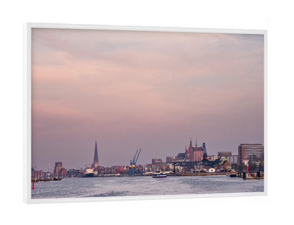 Poster mit weißem Rahmen "Warnow, Rostock und Stadthafen" artboxONE - Reise,Architektur
