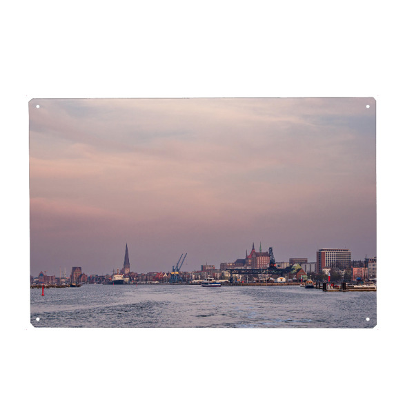 Metall Poster "Warnow, Rostock und Stadthafen" artboxONE - Reise,Architektur