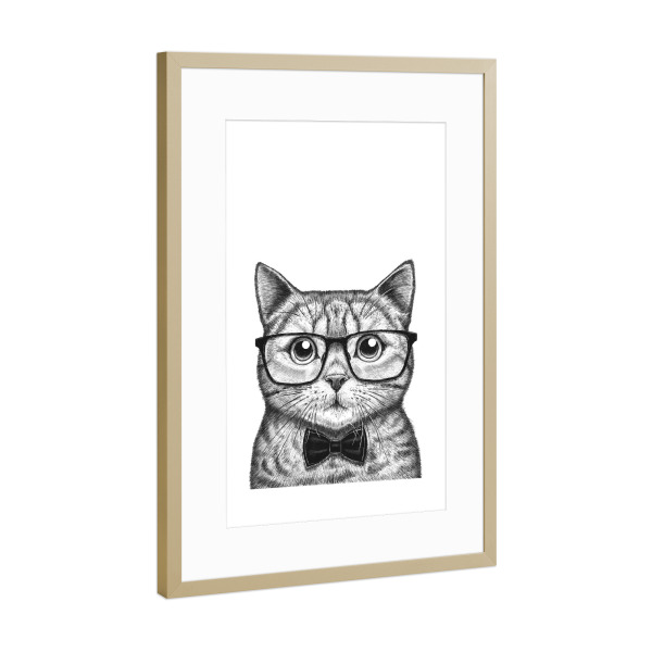 Poster mit Rahmen Gold "Intelligente Katze" artboxONE - Tiere,Lustig
