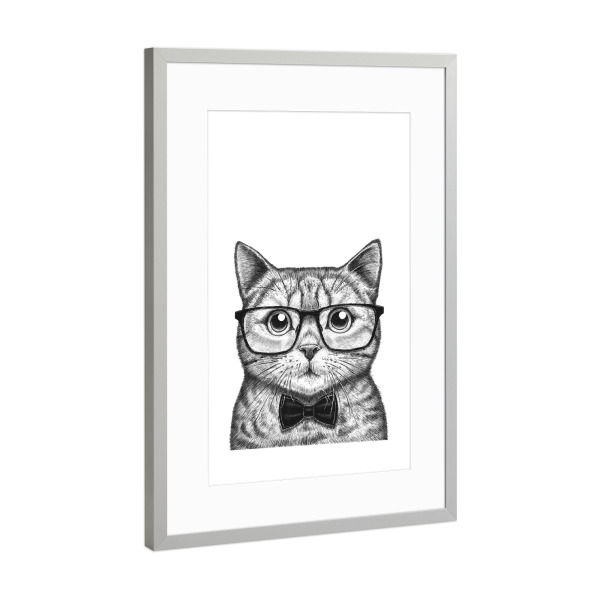 Poster mit Rahmen Silber "Intelligente Katze" artboxONE - Tiere,Lustig