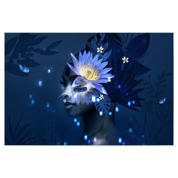 Poster 30x20 cm "Frau Blumenlicht" artboxONE - Natur,Abstrakt,Menschen - Abstrakt,Blume,Frau blume,Mädchen,Mädchen blume,Licht,Pflanze,Natur,Blau