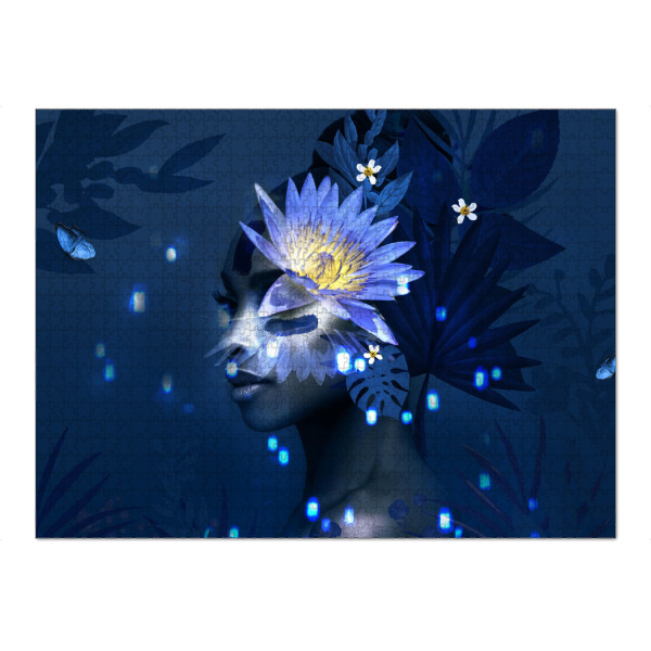 Puzzle Ravensburger "Frau Blumenlicht" artboxONE - Natur,Abstrakt,Menschen - Abstrakt,Blume,Frau blume,Mädchen,Mädchen blume,Licht,Pflanze,Natur,Blau