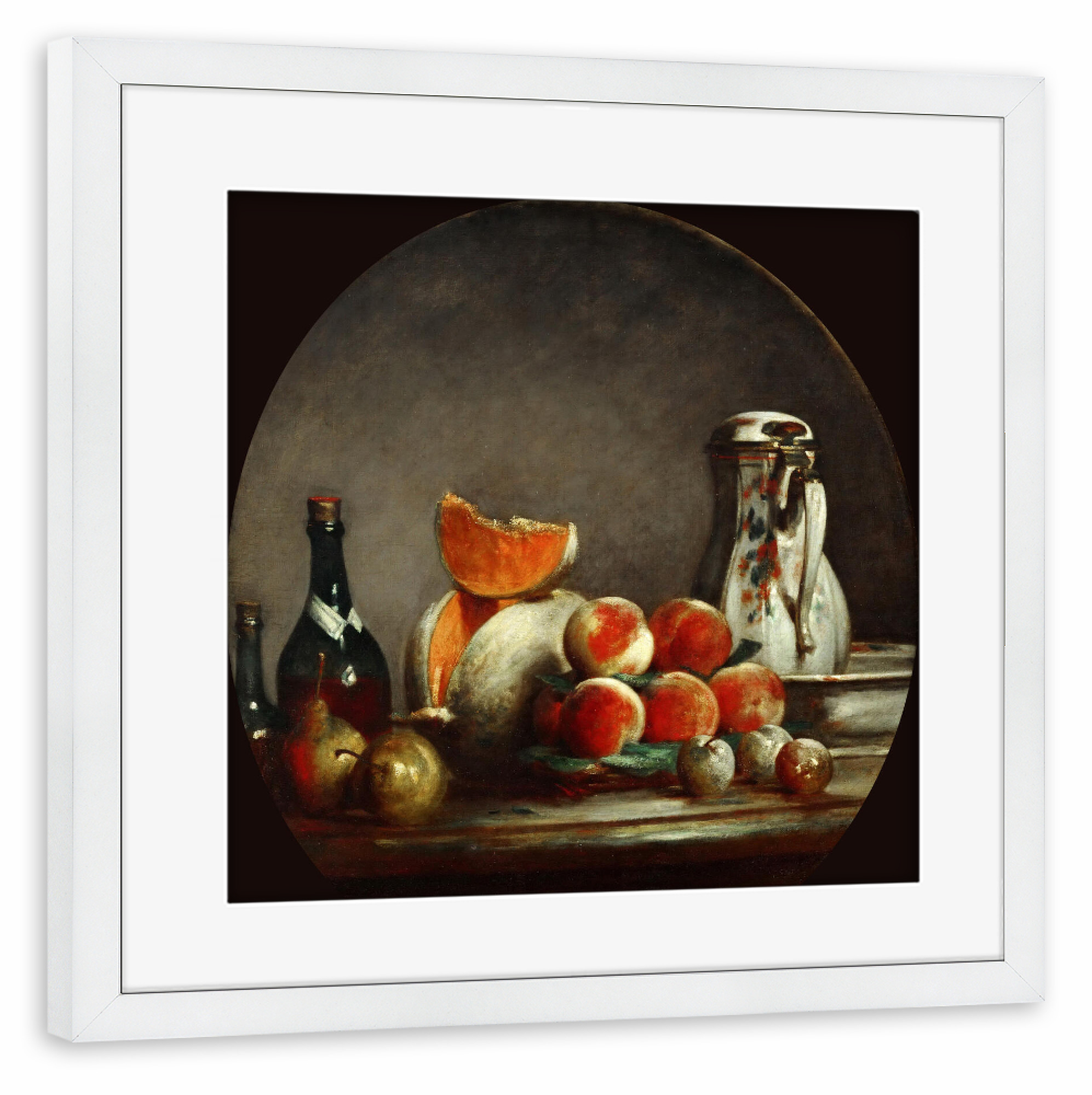 Poster mit Rahmen weiß "Die angeschnittene Melone" artboxONE - Essen & Trinken,Essen & Trinken / Alkohol,Essen & Trinken / Obst & Gemüse