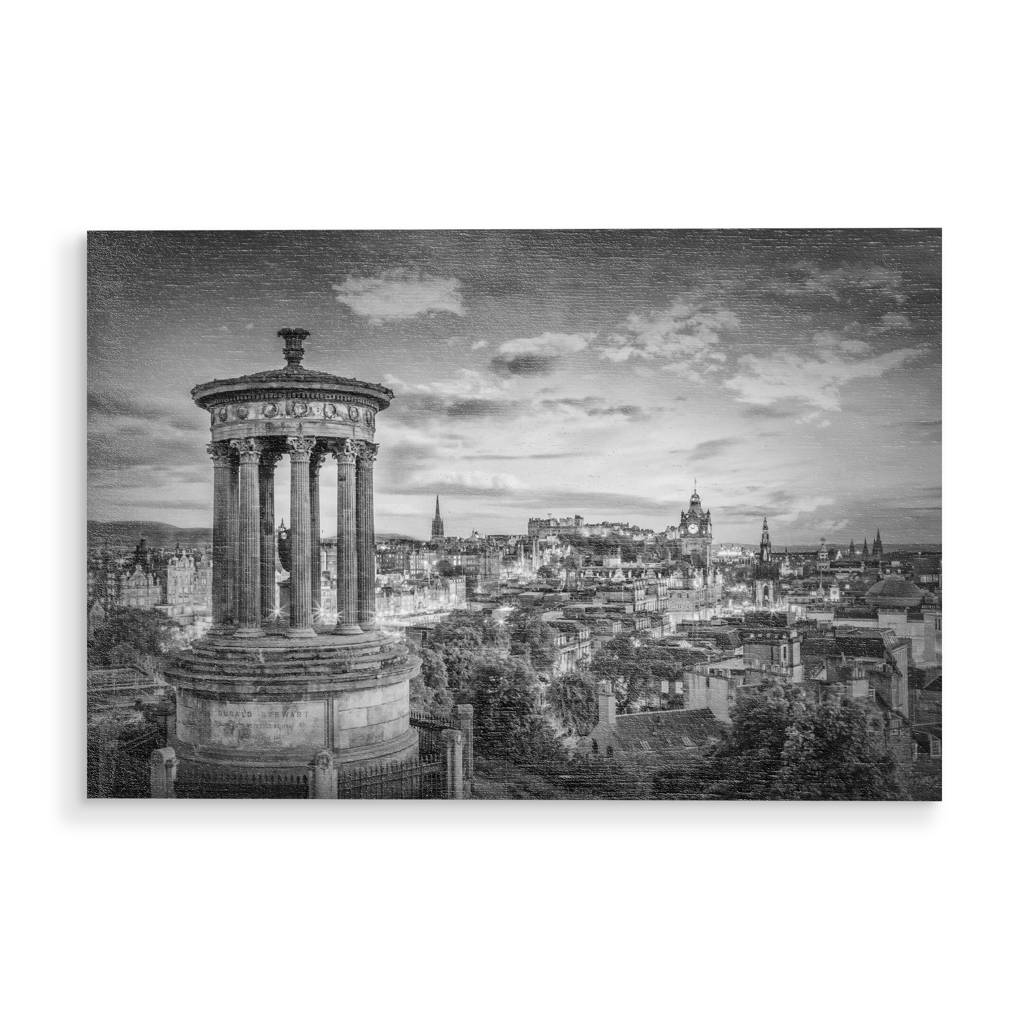Holzbild "Panorama-Impression von Edinburgh" artboxONE - Städte,Schwarzweiß,Architektur