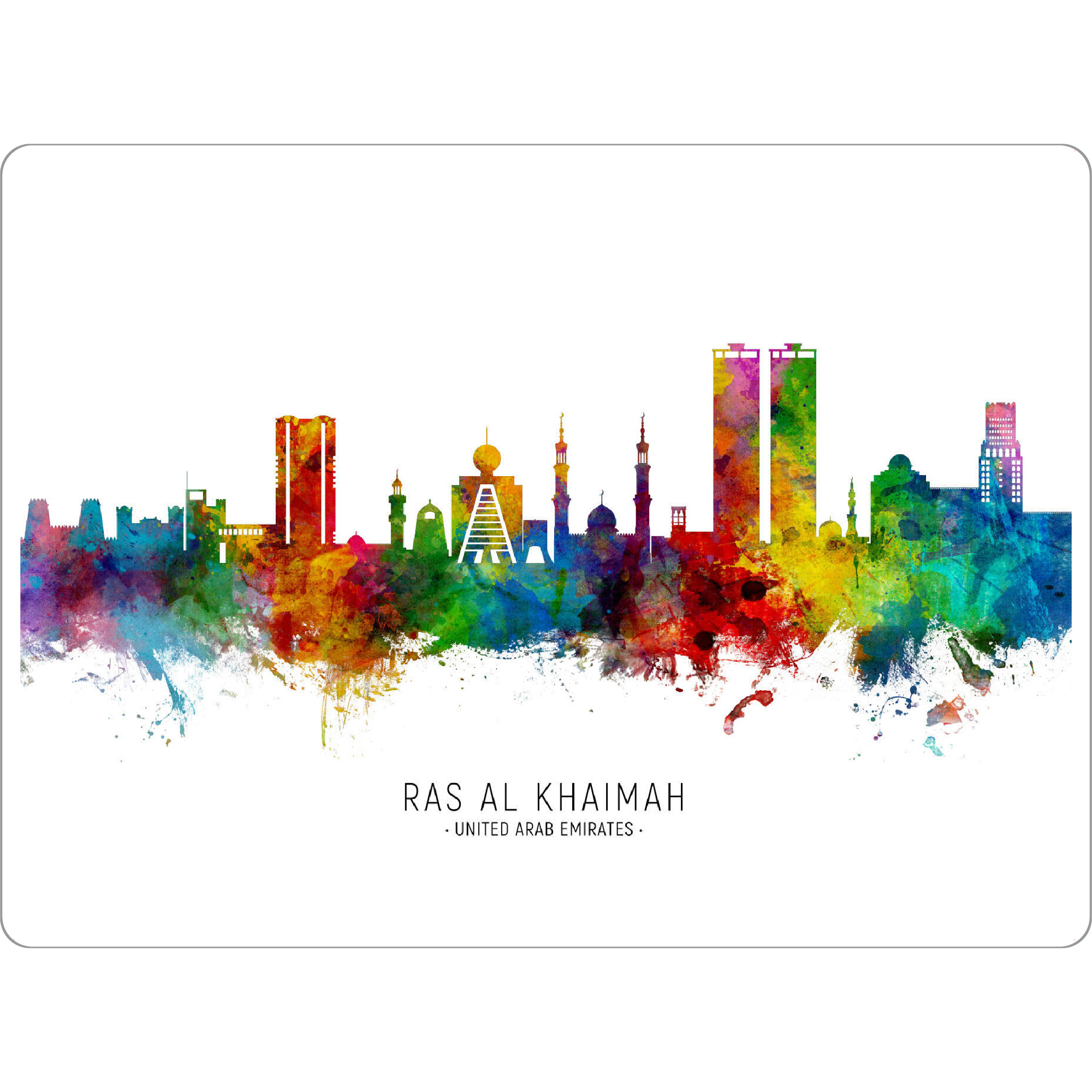 Tischset "Ras Al Khaimah Skyline txt" artboxONE - Städte - Ras al khaimah,Vereinigte arabische emirate,Skyline,Stadtbild,Stadtbild,Aquarell,Malerei