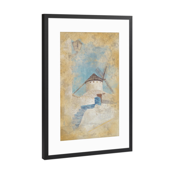Poster mit Rahmen Schwarz (Metallic) "La Mancha-Aquarell" artboxONE - Städte,Reise,Architektur,Reise / Länder,Städte / Weitere