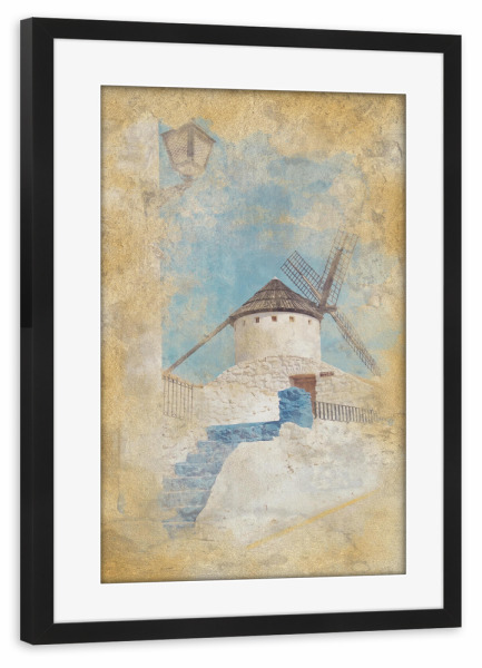 Poster mit Rahmen schwarz "La Mancha-Aquarell" artboxONE - Städte,Reise,Architektur,Reise / Länder,Städte / Weitere